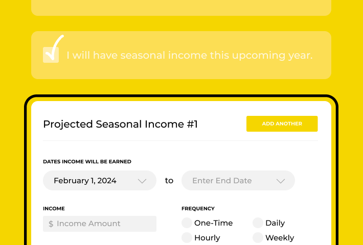 Illustrative example of income screen in a healthcare application.