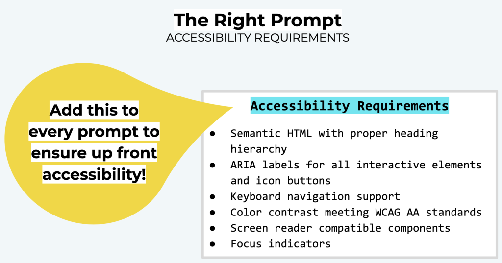 Accessibility requirements for AI coding prompts.